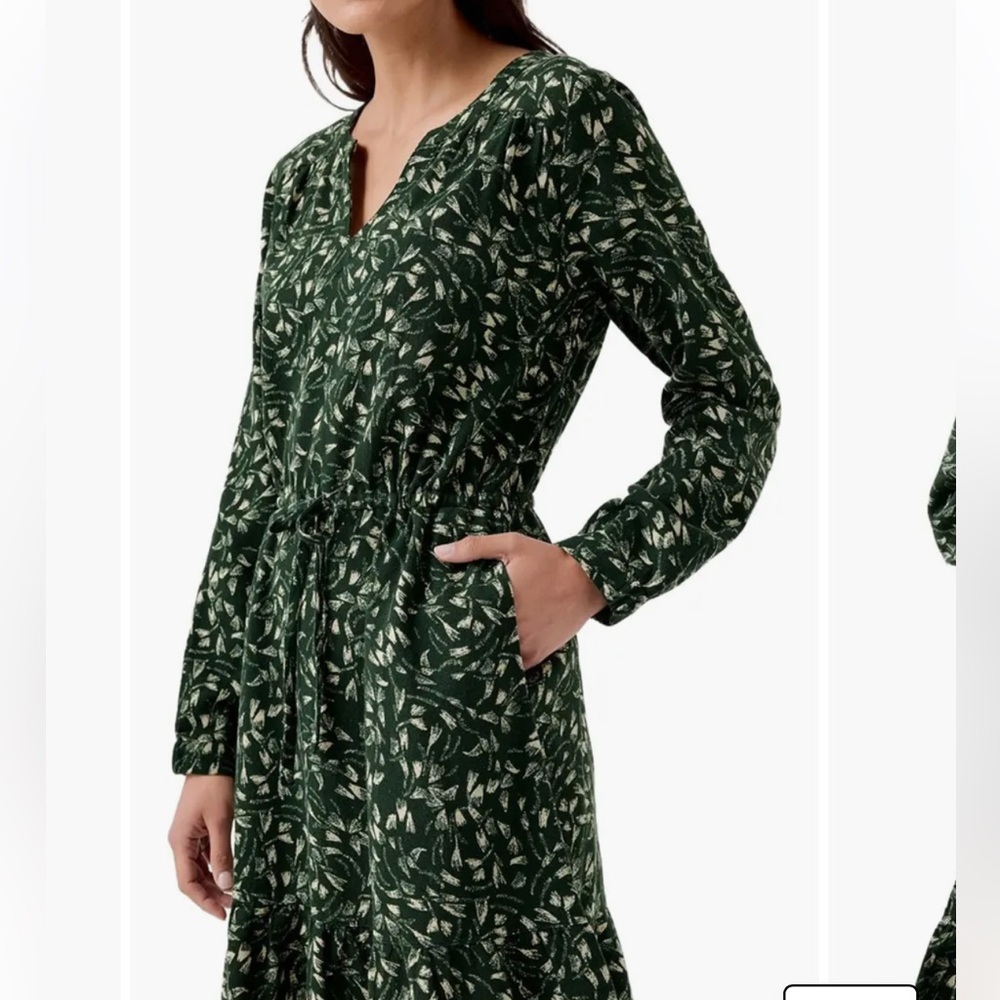 Pact Forest Green Leaf Print Long-Sleeve Mini Dress - Picture 2 of 9